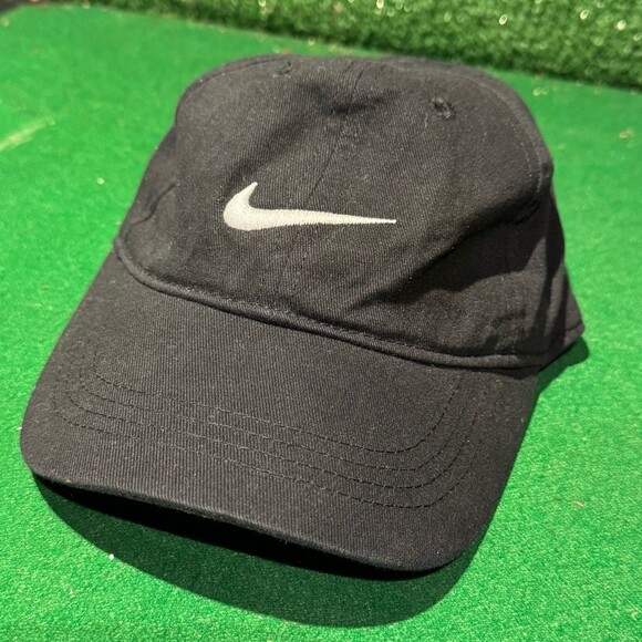 Nike Black White Swoosh Logo Baseball Cap Hat Boy Child Size 4-7 - Picture 2 of 5